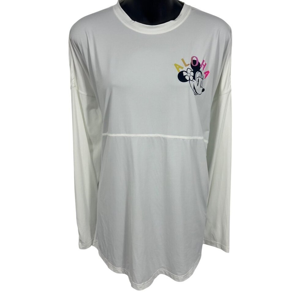 Disney Aulani Spirit Jersey Minnie Aloha Long Sleeve Shirt UPF 50+ Small White